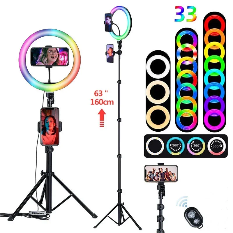 

RGB10 inch live fill light colorful led ring light mobile phone floor stand selfie beauty light with remote control for Tiktok