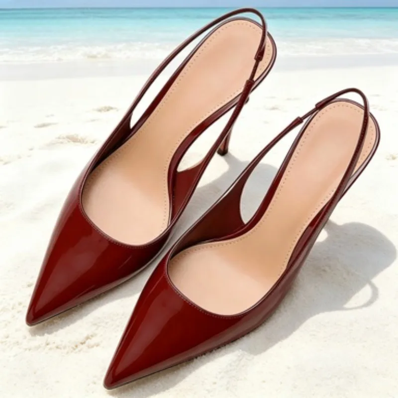 

Burgundy Soft Leather Pu High Heels Women Sexy Pointed Toe Slingbacks Heeled Sandals for Ladies Elegant Women Pumps Wedding Shoe
