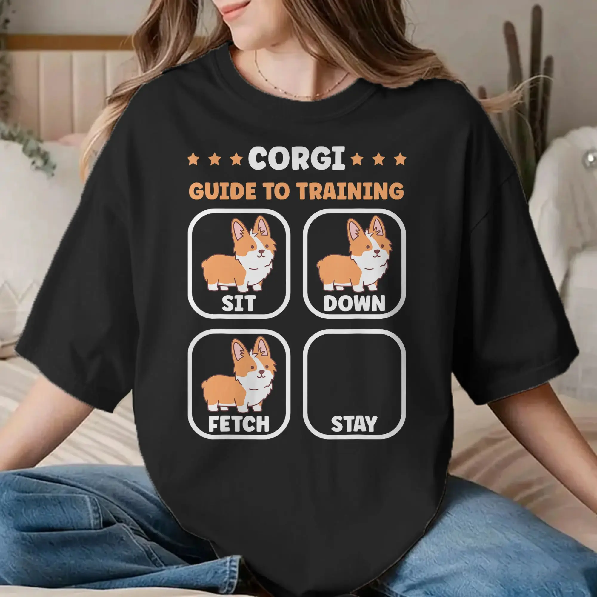 Funny Corgi Guide to Trainig Dog Men Women's T Shirt  Vintage Tee Shirt Short Sleeve Crewneck T-Shirts Cotton Classic Tops