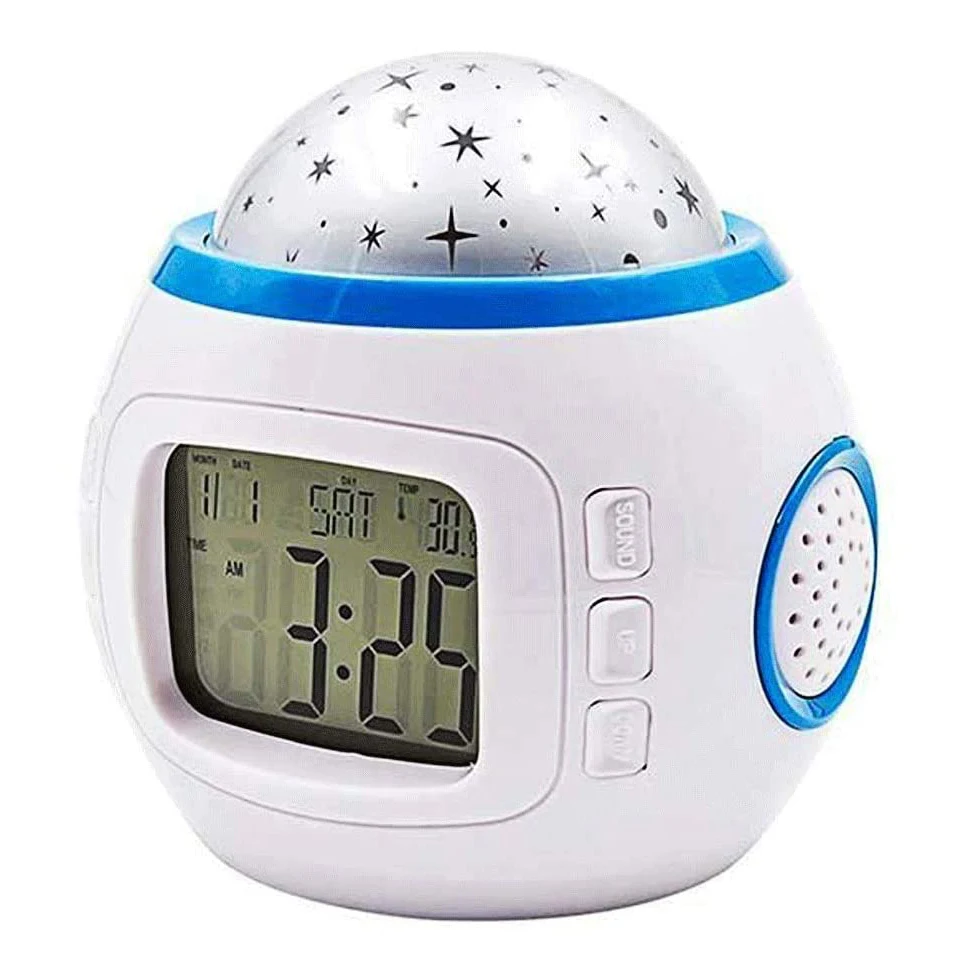 Music Star Projector Clock 10 Melodies Decorative Lamp Clock Night Light Sleep Aid for Baby Children