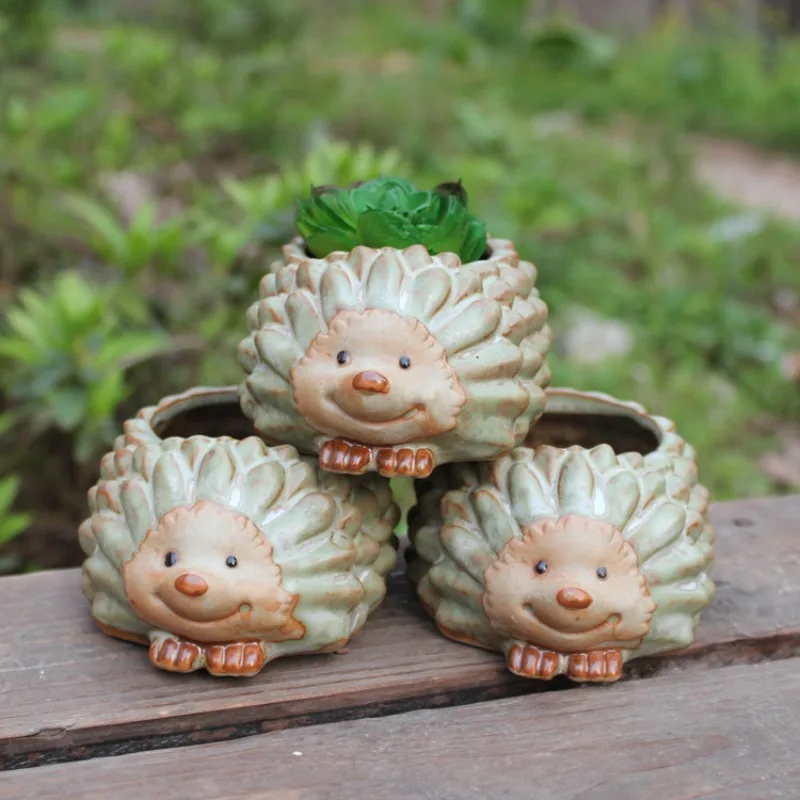 

1pc Ceramic Kiln Glaze Hedgehog Succulent Planter Garden Succulent Plant Pot Cute Bonsai