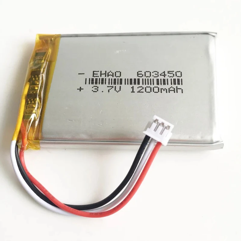 603450 3.7V 1200mAh Lipo Rechargeable Battery Li cells + JST ZH 1.5mm 3pin Connector For GPS DVD Recorder E-book Camera
