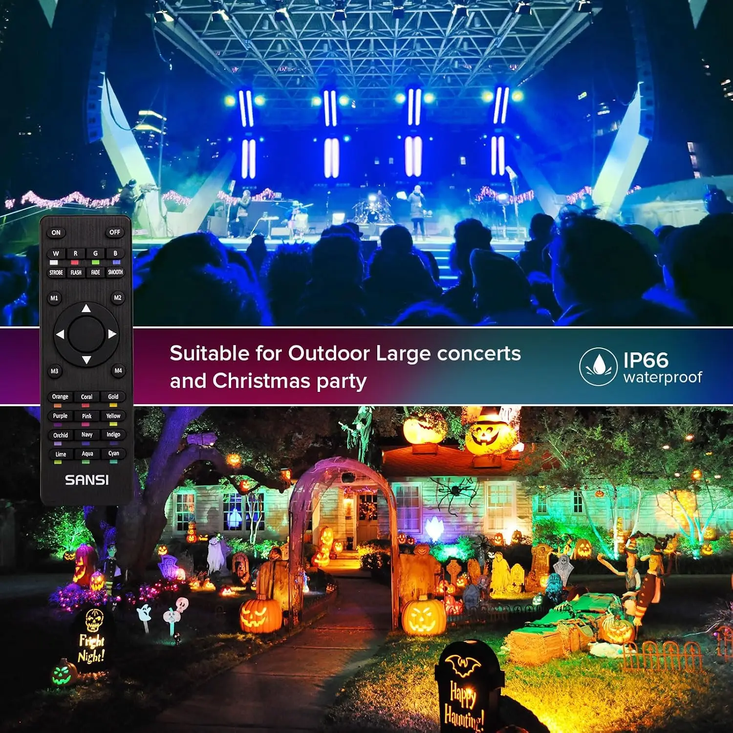 RGBW Flood Lights Outdoor, LED Flood Light for Halloween Party 100W | Super Bright RGB Flood Light, Christmas Outdoor Color