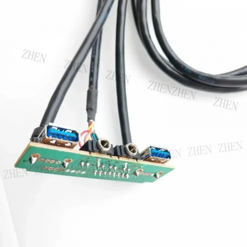Y Y 19Pin Dual USB 3.0 3.5mm HD Audio 90 Degree Angled Case Front Panel Cable 72mm