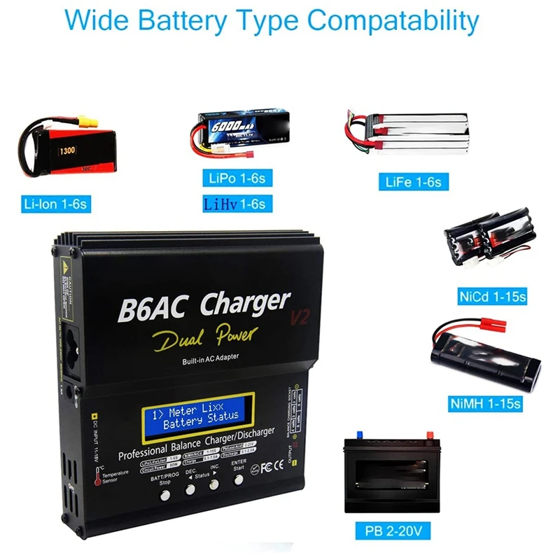 

ABEZ Aircraft Model B6 Charger Black IMAX B6AC V2 80W 7A Smart Balance Charger Lithium Battery NiMH US Plug