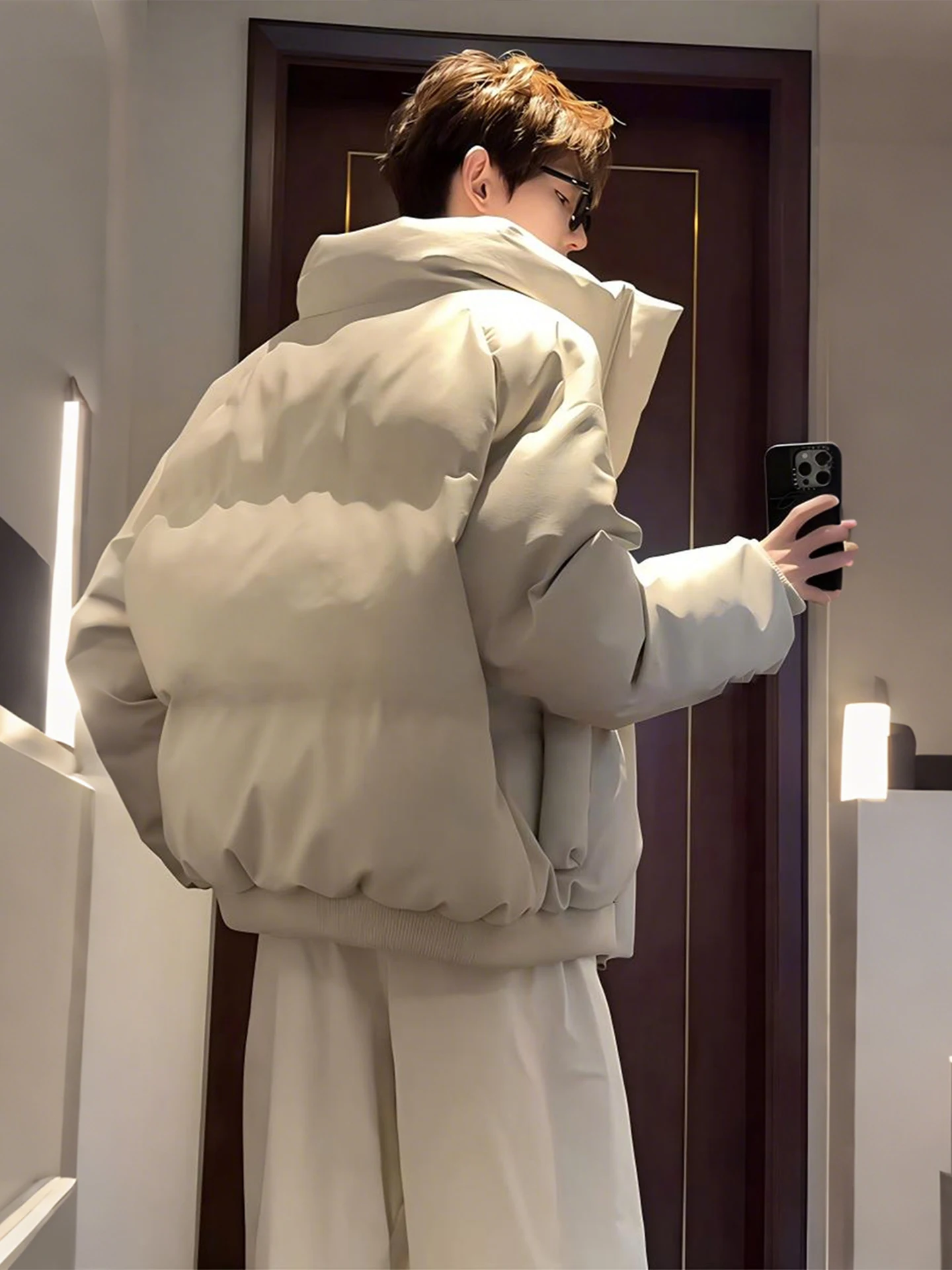 

Thiened ort Texture down Jaet Men's Winter Coat Warm Stand Collar Cotton Padded Youth Faion Loose Fit Online Exclusive