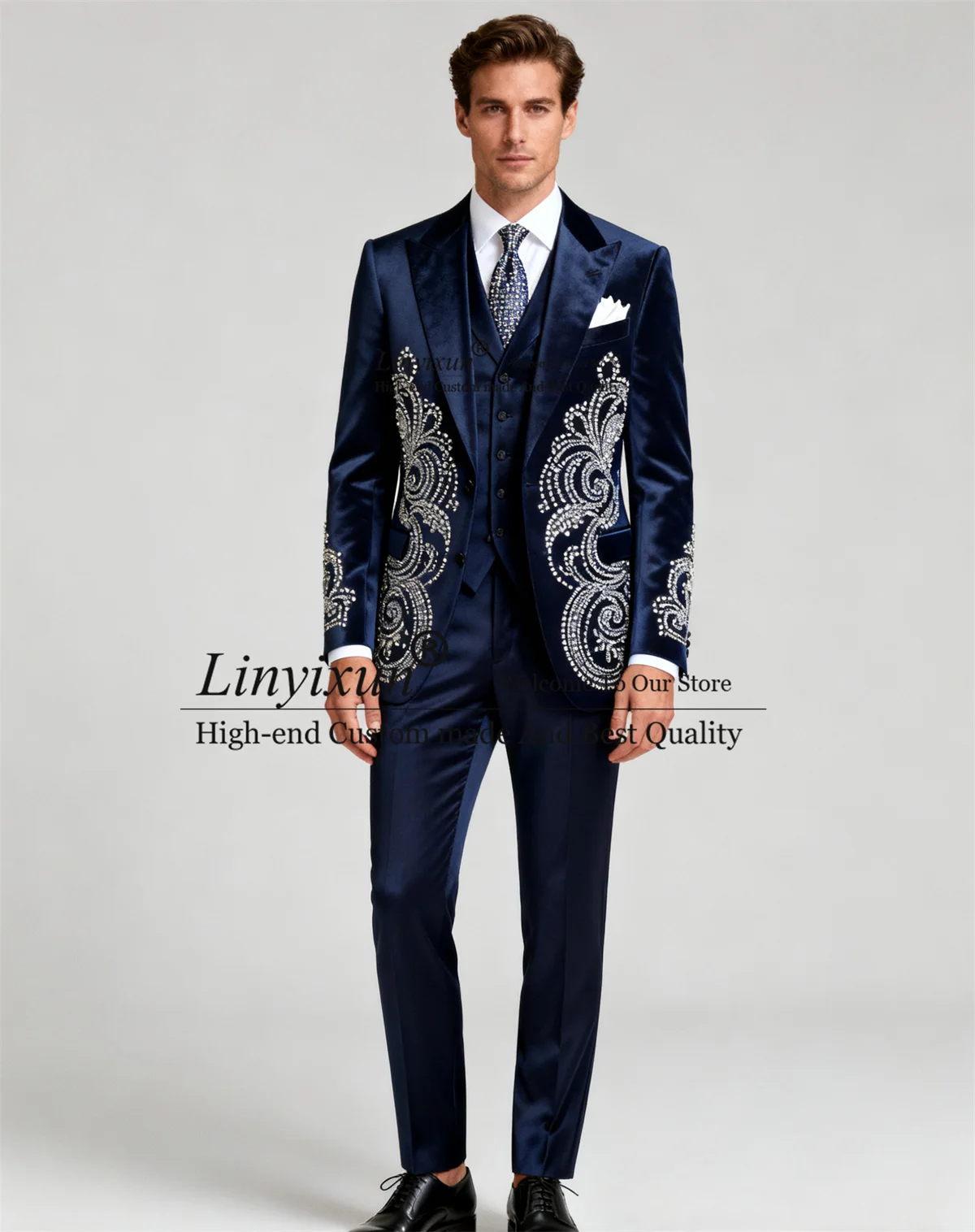 

Элегантные бархатные мужские костюмы Slim Fit со стразами и бусинами, костюм для свадебной вечеринки Homme, комплекты из 3 предметов, мужские пиджаки для выпускного вечера по индивидуальному заказу