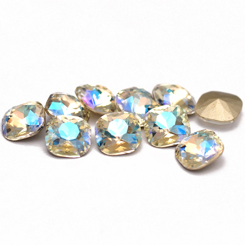 Glitter 10pcs Moonlight 5A Quality Glass Rhinestones Cushion Cut DIY Nail Art Accessories Decoration Crystal Stones