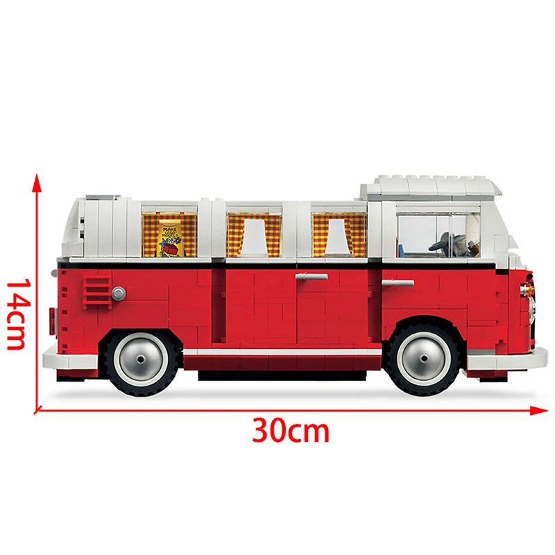 1332PCS Technical T1 Camper Van Bus Car Model Building Blocks Fit MOC 10220 Set Vehicle Assemble Bricks Toys For Boys Girl Gifts