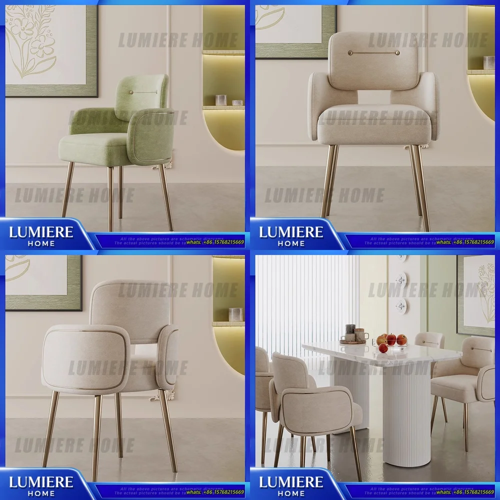 

Modern Minimalist Cream Dining Chair Luxury Stainless Steel Fabric PU Leather Side Chair for Cafe Hotel Lobby Dressing Table
