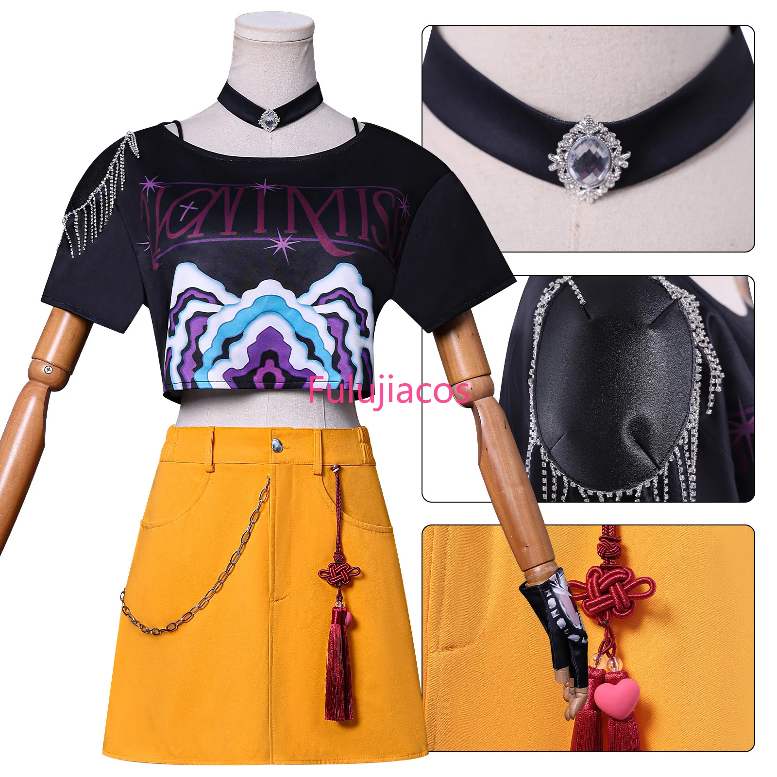 

Fulujiacos In Stock Zoey Mira Rumi White Stage Group Suit Uniform Cosplay Costume Hunters Set K Pop Wig Styled Halloween