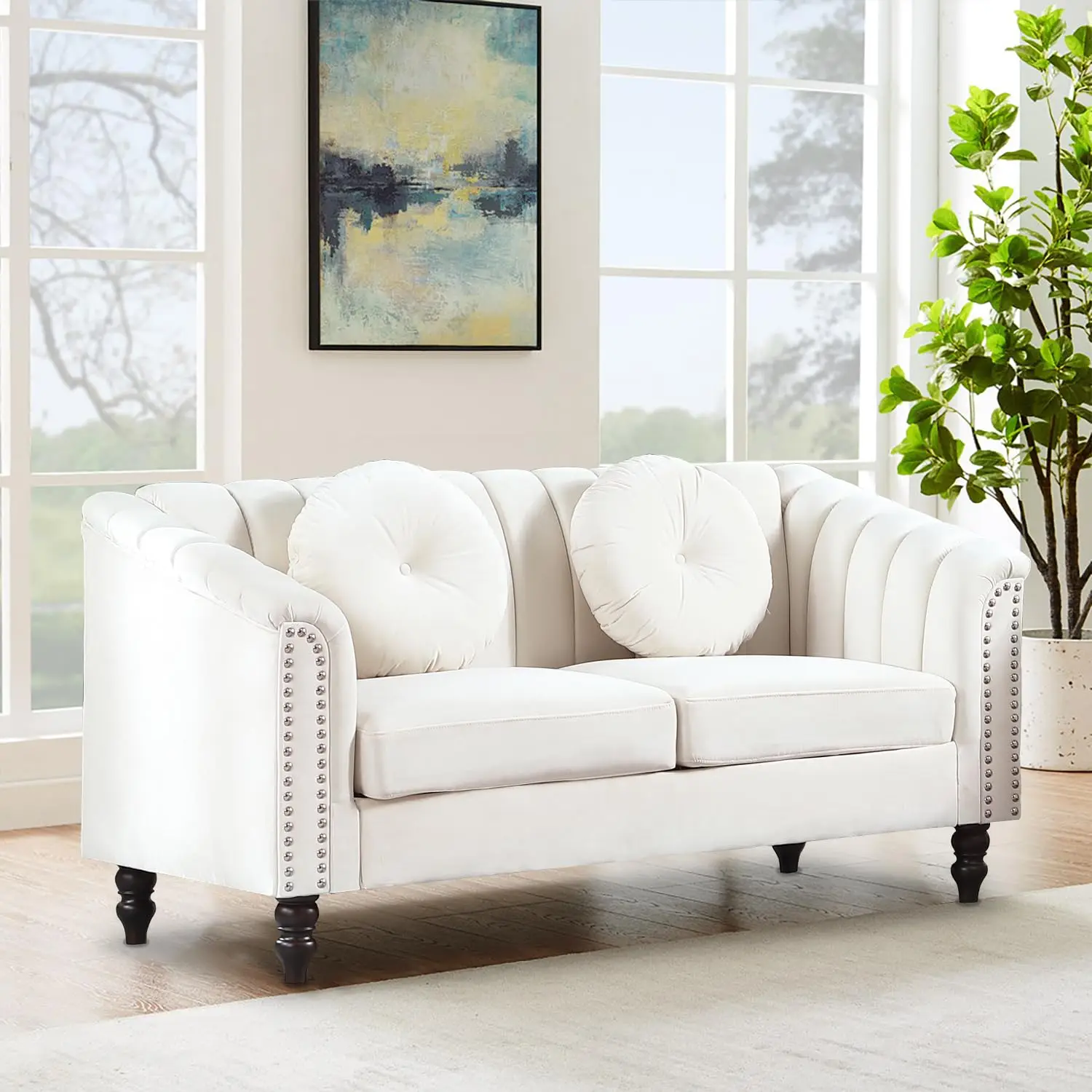 Velvet Sofa Sets Couch Sets for Living Room 62'' Comfy Seat，Modern Loveseat Sofa with Rivets Perfect for Living, Customized