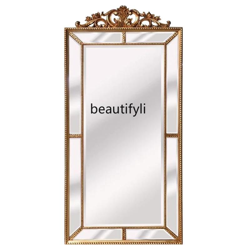 French retro light luxury, carved floor mirror European-style home cloakroom wall-mounted American entrance full-length mirror