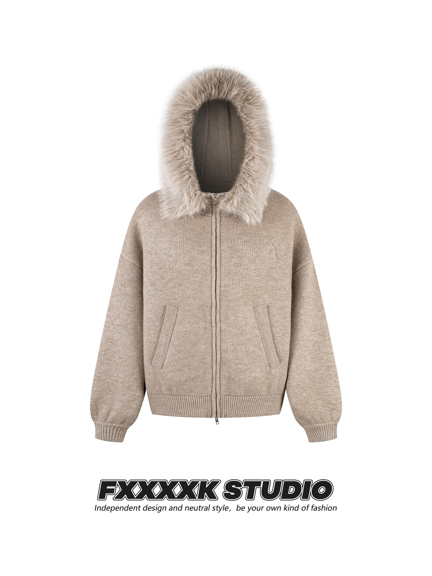 

Оригинальный американский ретро-кардиган FXK с большим меховым воротником, простой универсальный вязаный свитер для пар, модная верхняя одежда Ci Walk