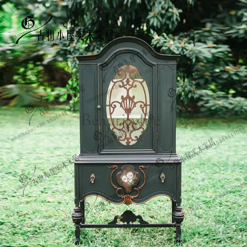 French retro carved wine cabinet/modern high-end light luxury collection cabinet/customizable