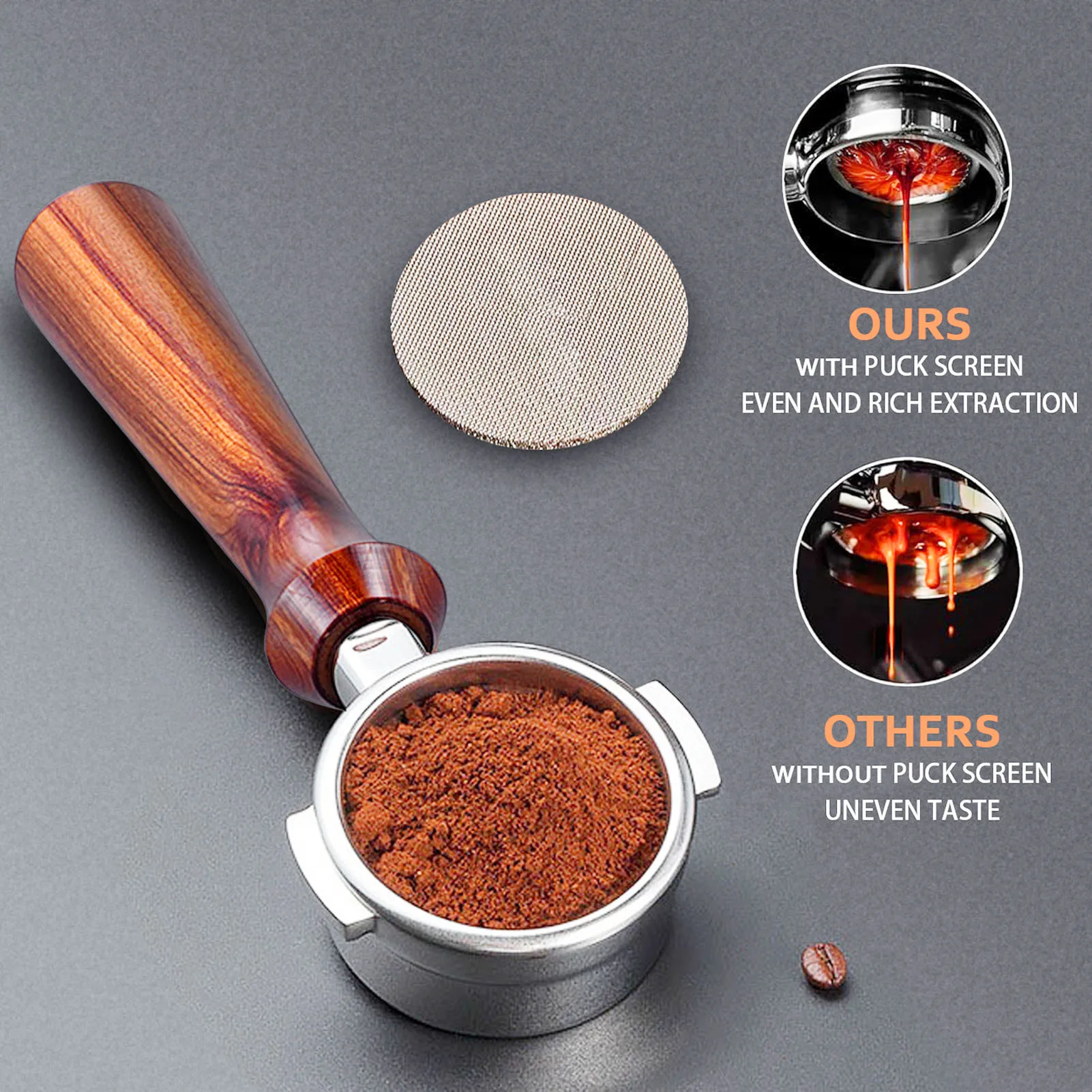 

58mm Bottomless Portafilter Fit for Petrus Coffee Machine Stainless Steel Coffee Bottomless Portafilter 3 Ears Wood Handle