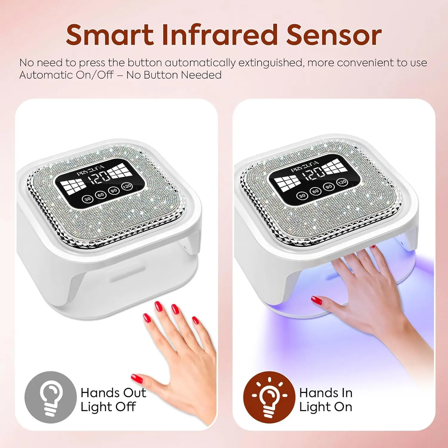 مصباح أظافر LED بالأشعة فوق البنفسجية مع 36 مصباح LED، و4 إعدادات للمؤقت، وشاشة LCD تعمل باللمس، ومستشعر تلقائي - أبيض ماسي سباركلي