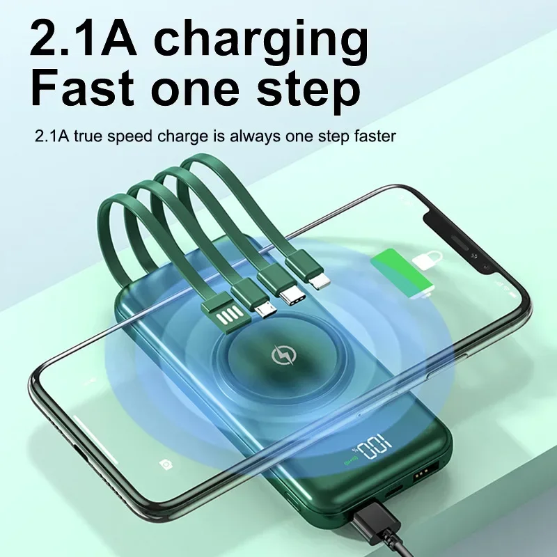 10000mAh Fast Charging Mobile Power Bank Comes with A Four Wire Convenient Large Capacity Mobile Power Bank