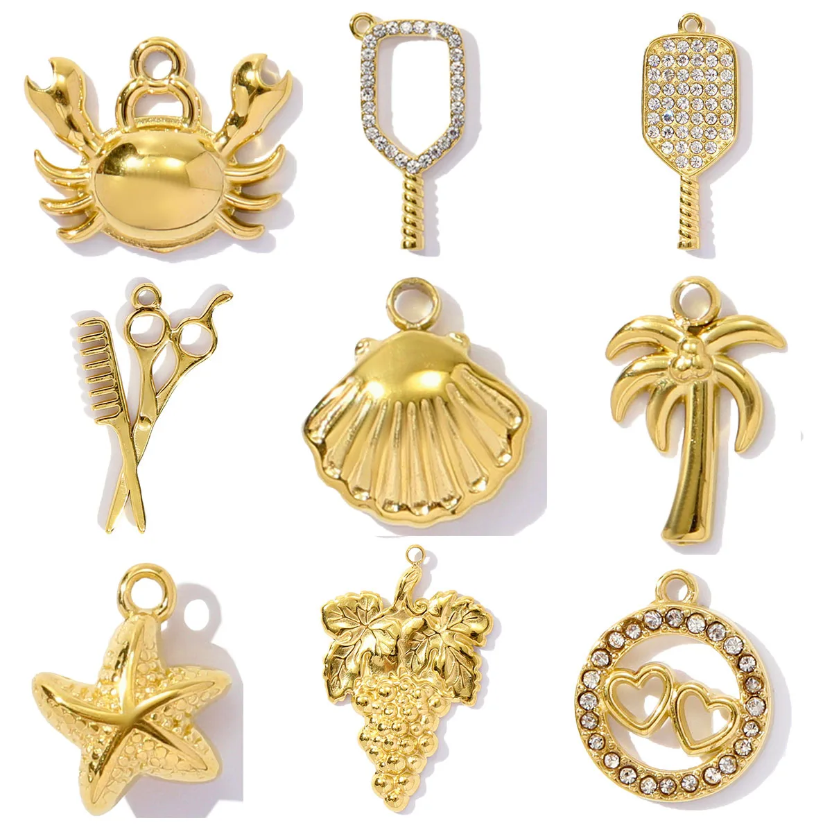 

3pcs/Lot Stainless Steel Tennis Racket Shell Starfish Charm Pendants for DIY Jewelry Making Necklace Accessory Earring Wholesale