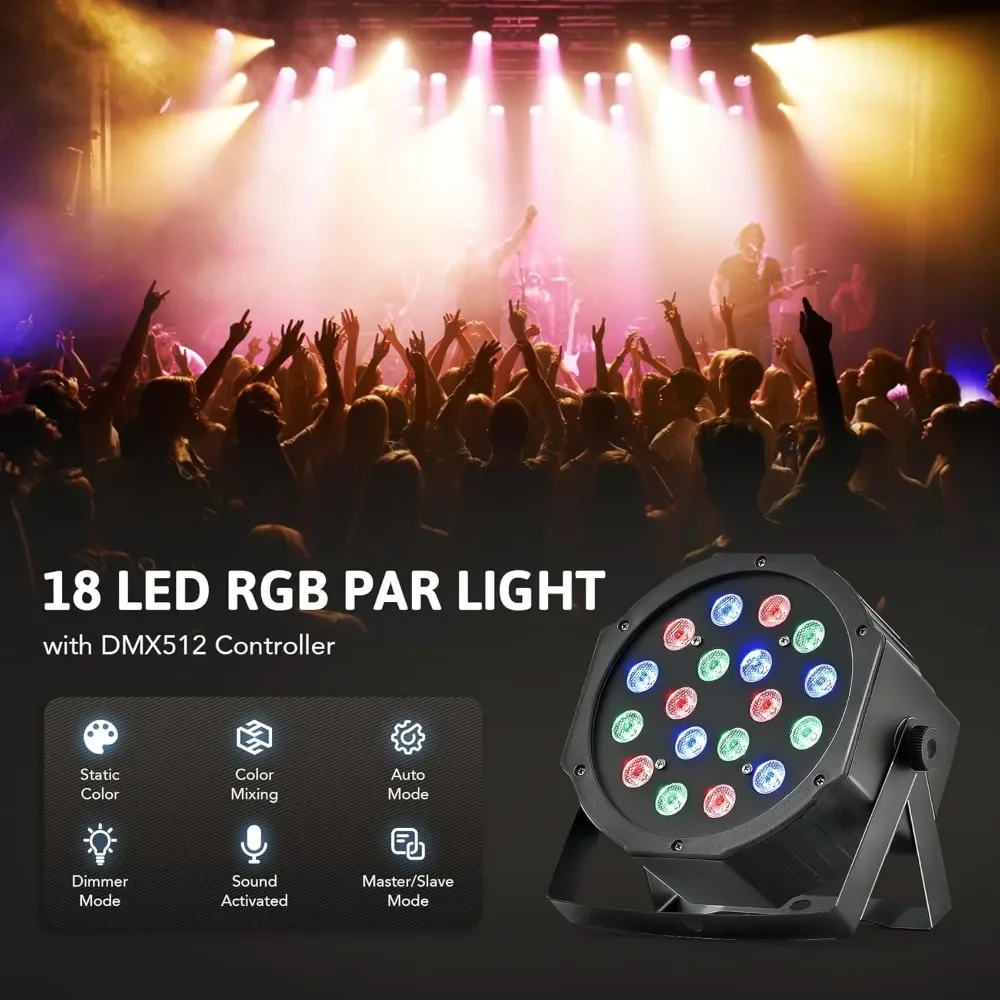 Effect Lighting , 8 Pcs 18x3W RGB Par Can Lights Package with Remote Controller Sound Activated Stage LED Stage Lights DMX