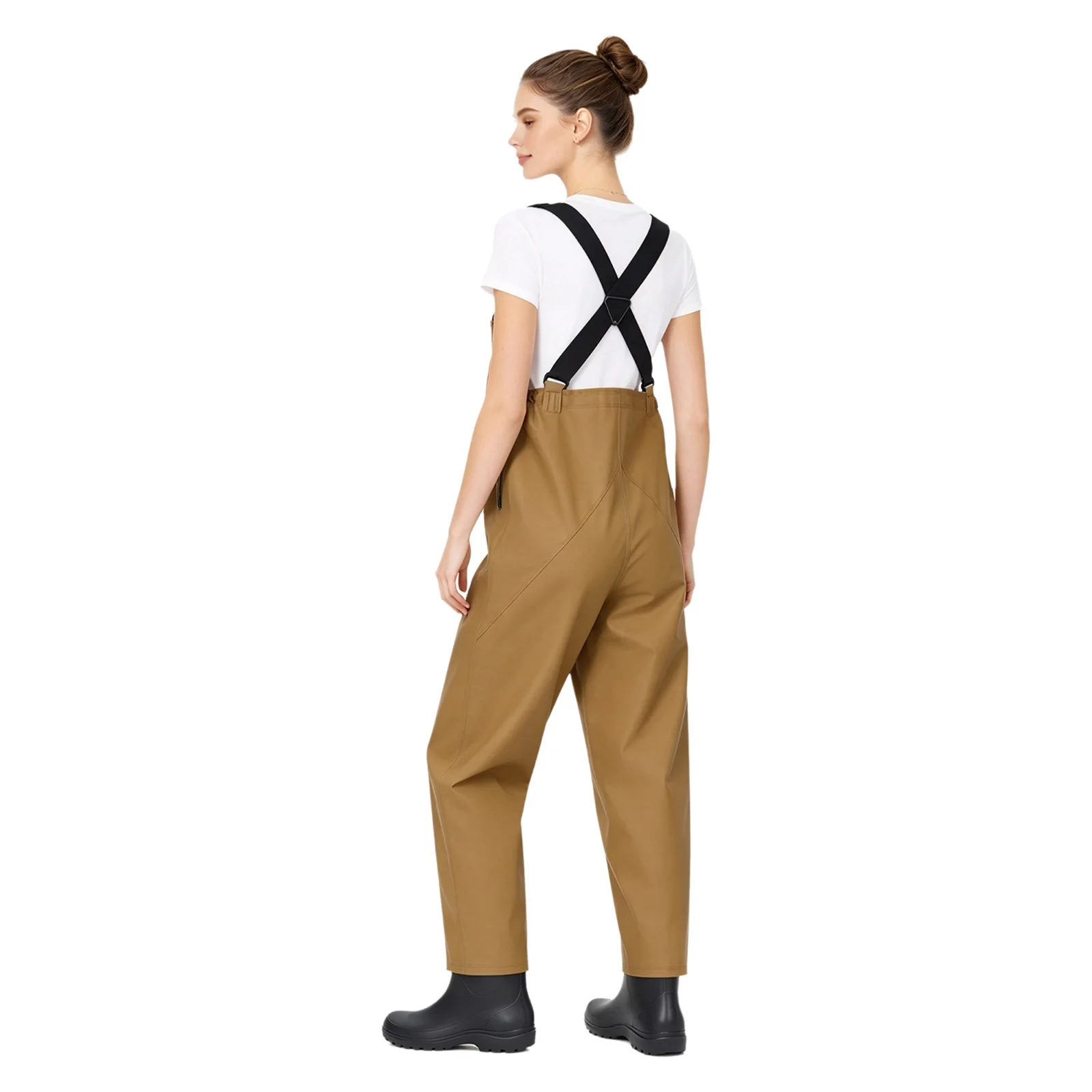 Men Women Waterproof Rain Bib Pants Overalls Workshop Uniform Adjustable Cross-back Suspender Straps Trouser for Farming Fishing