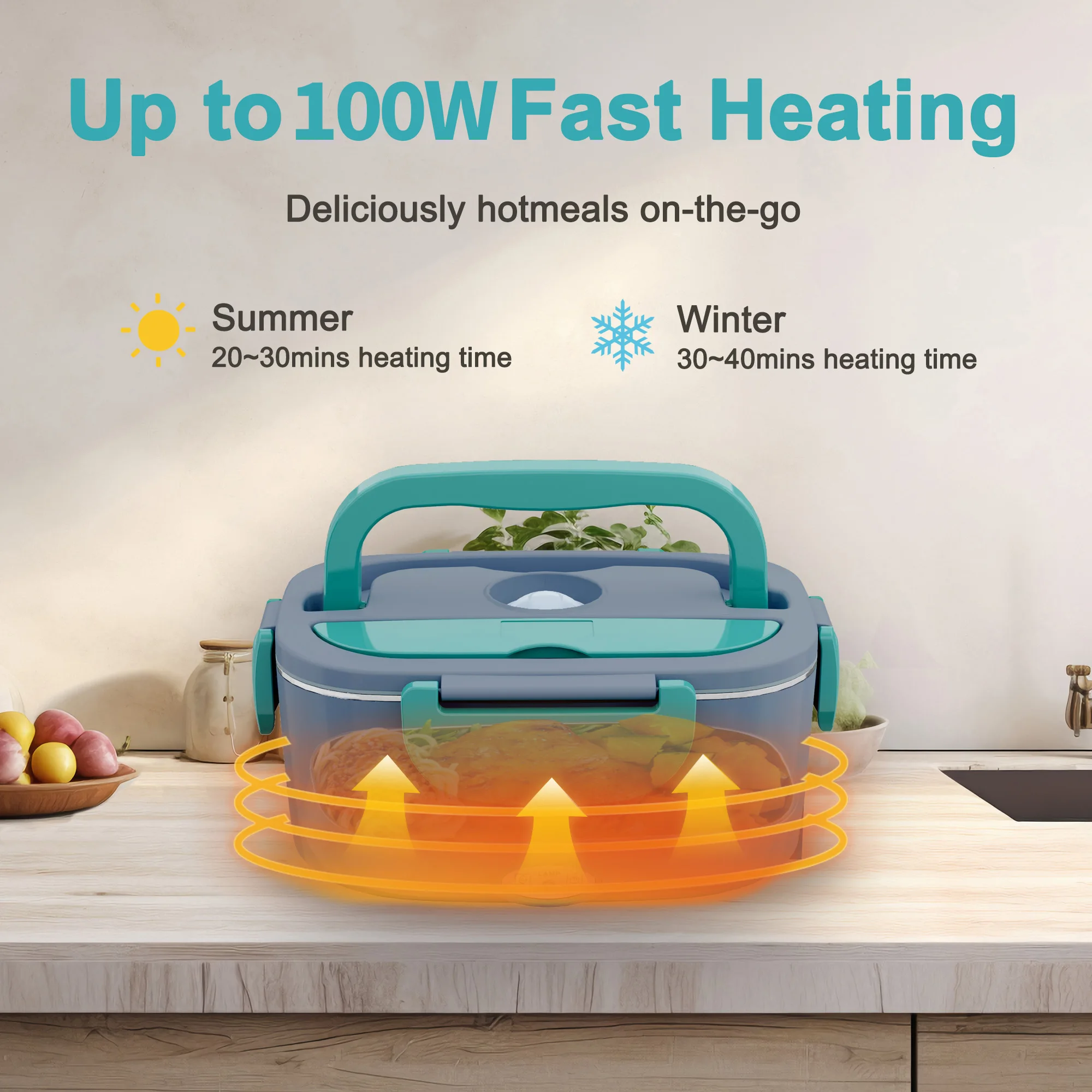 100W Electric Heating Lunch Box 1.5L, 304 Stainless Steel Portable Food Warmer Heater with Insulated Carry Bag, Spoon & Fork, Dual Use for Car 12V / Home 110V Office Travel Meal Container view 5