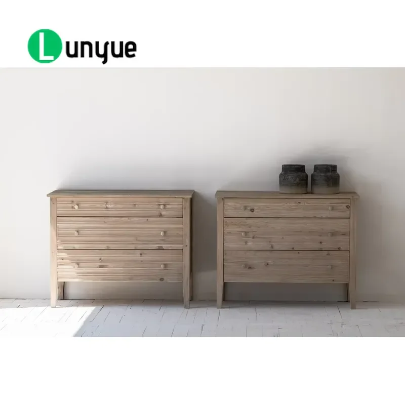 Vintage European Style Recycled Pine Wood Living Room Cabinet Set Rustic Wooden Storage Furniture for Home Decor Durable Eco