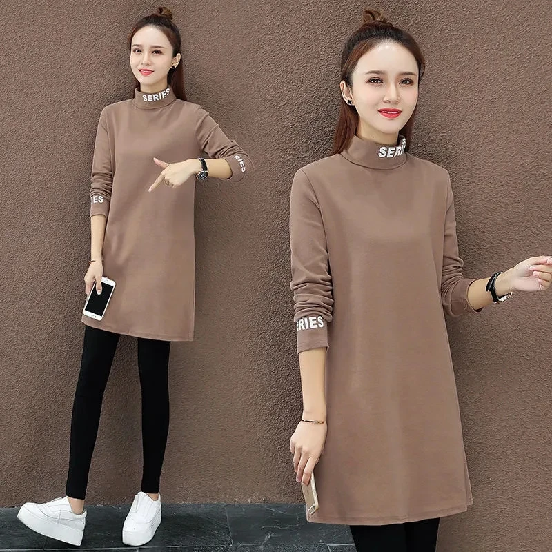 

Женский термотоп средней длины с длинными рукавами и высоким воротником, модный корейский тканевый топ Velboa на осень-зиму