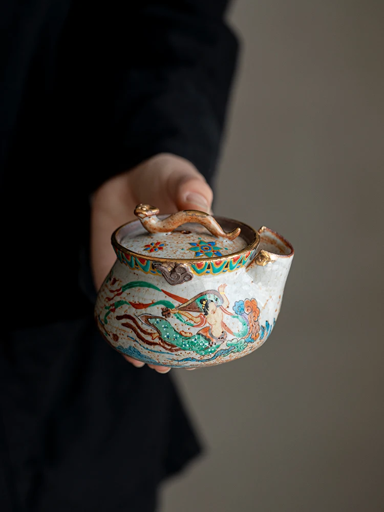 

Jiujue Tang, ручная роспись, Дуньхуан Файтян, бутылка, горшок в стиле ретро, высококачественный чайник с дровами, ручная работа, чайник с креплением