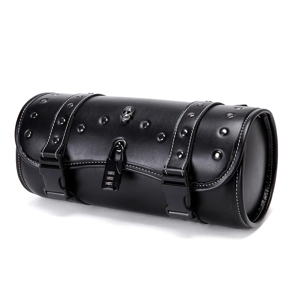 Front Mount Motorcycle Bag Front Mount Studded Motorcycle Bag Pu Leather Motorcycle Bag Retro For Daily Commuting Vehicle Short