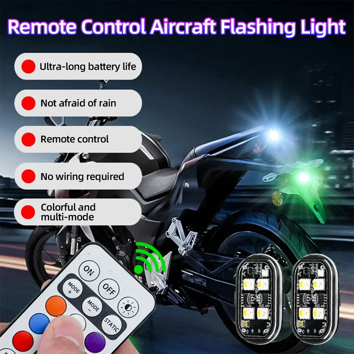 2/4Pcs Wireless Car Ambient Light Color Changing Car Interior Decorative Light with Remote Control Charging Car LED Strobe Light