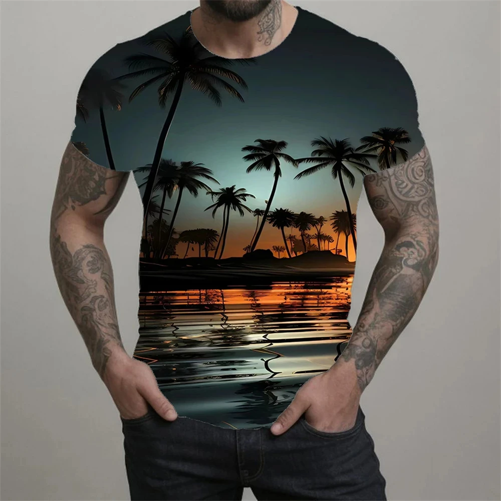 Summer Beach Men\'s T shirts 3D Coconut Tree Print Man/Women Hawaiian T-shirt Oversized Tee Shirt Short Sleeve Top Travel Clothes