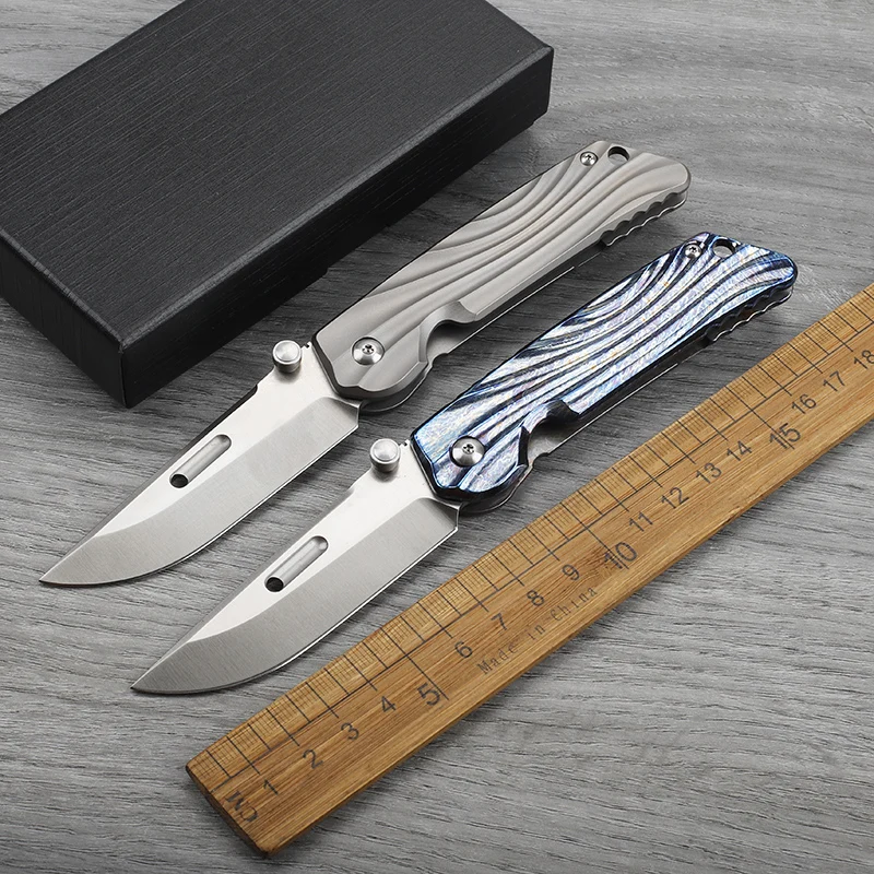 

AUS-10 steel titanium alloy handle folding knife, high hardness outdoor self-defense survival camping hiking tool knife