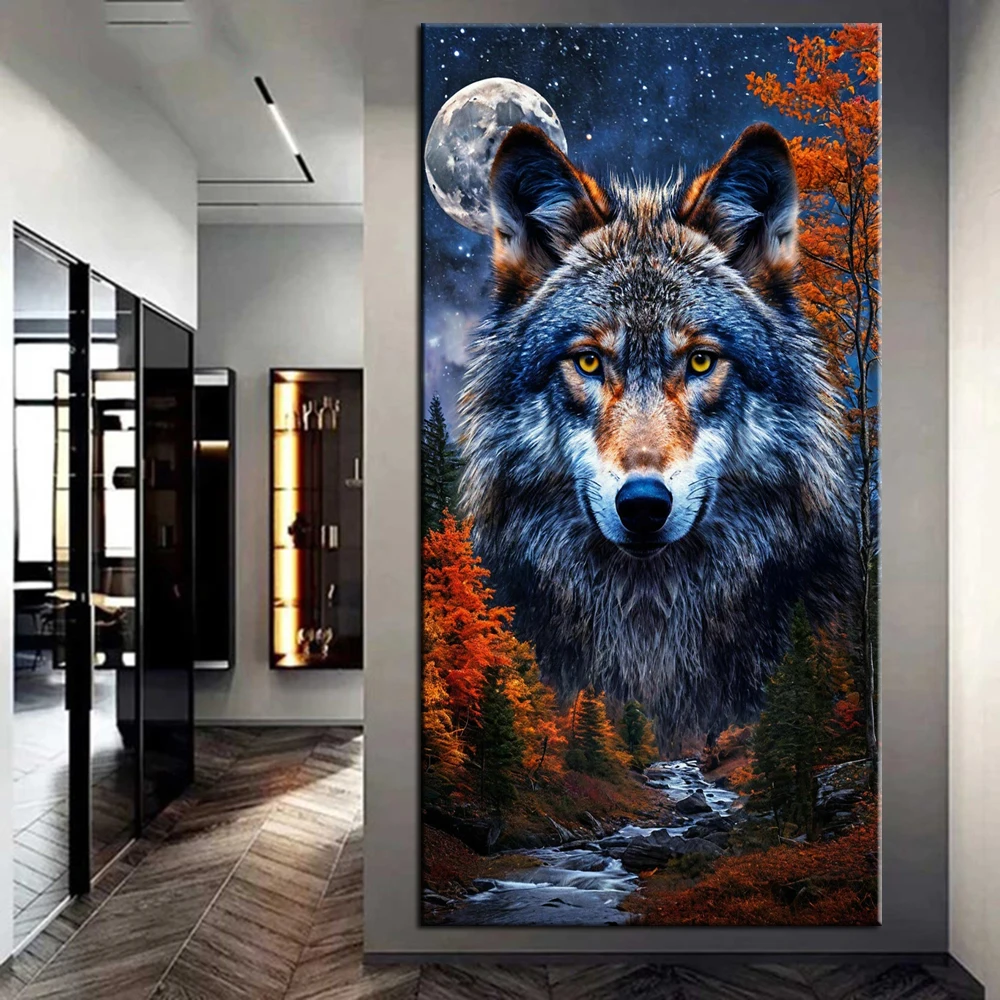 DIY Diamond Painting Cross Stitch Wolf and Moon Full Square/Round Diamond Mosaic New Collection 2024 Home Decor