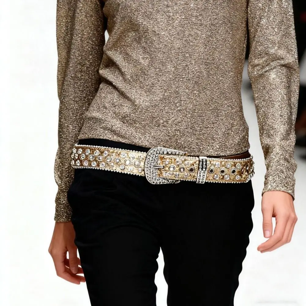 Retro PU Leather Rhinestone Belts Spicy Girl Blingbling Rivet Belt Y2K Black Women Waistband Women