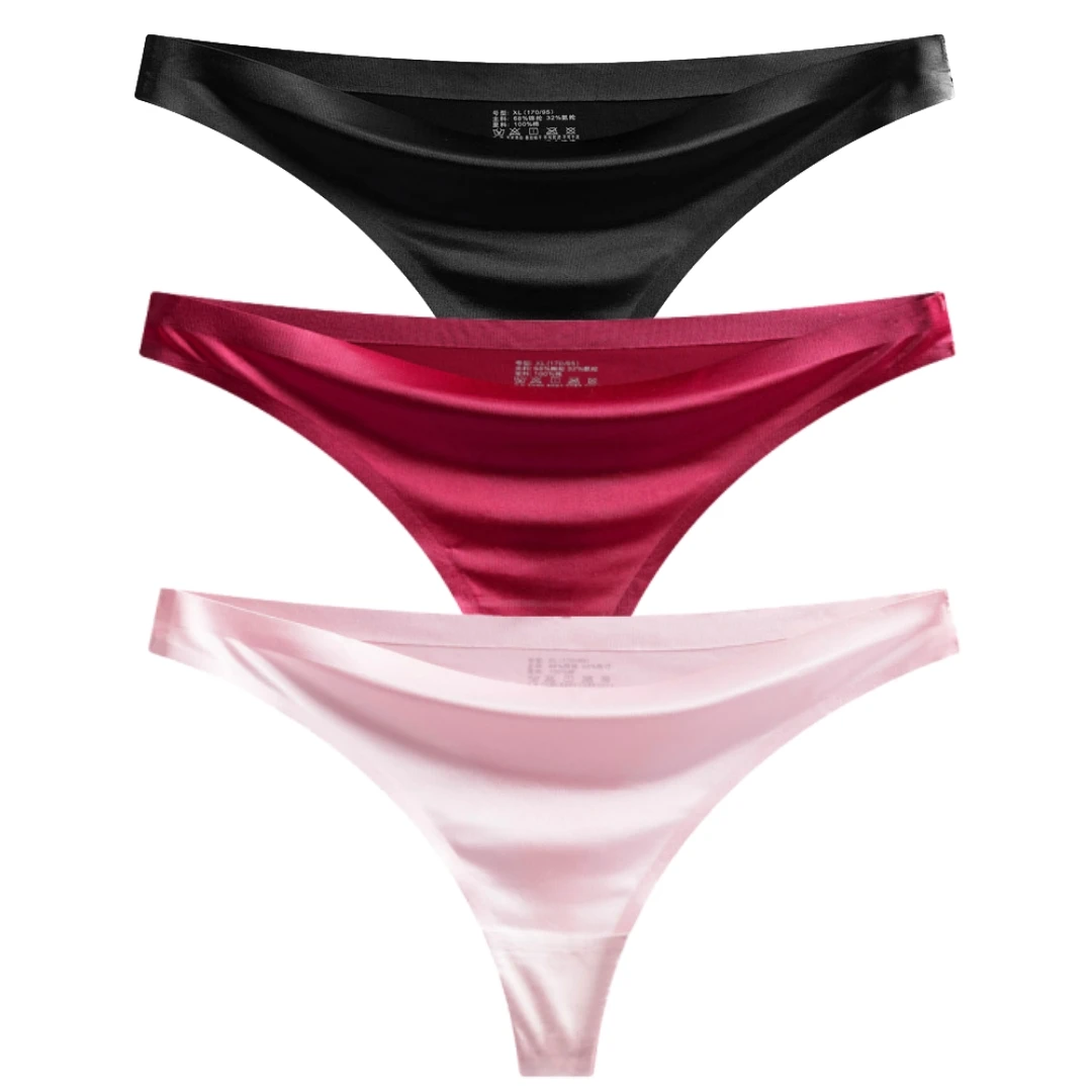 Quick-Drying Traceless Ice Silk Breathable Panties Thong Combination  Women's 3 PCS Light Underwear Comfortable