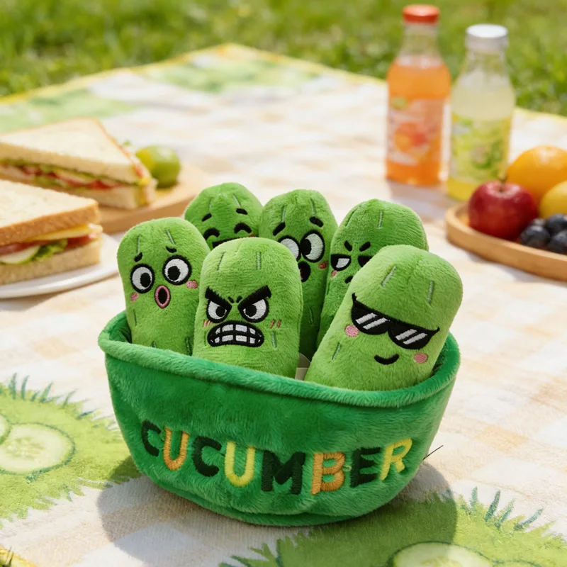 Kawai A Basket Of Cucumber-shaped Plush Toys Emotional Cucumber Set Of Seven Dolls Decorative Items Birthday Gifts For Children