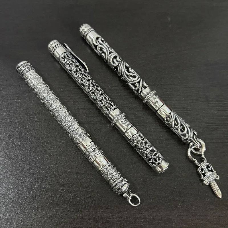 high-end-retro-stainless-steel-ball-pen-thai-silver-carved-neutral-pen-personalized-stationery-high-end-business-signature-pen