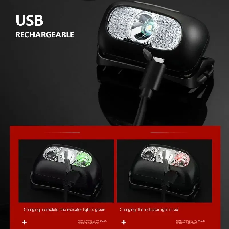 Super light Mini LED Headlamp With USB charging 5Mode Waterproof Headlight Rechargeable Camping Flashlight Head Light Torch Lamp