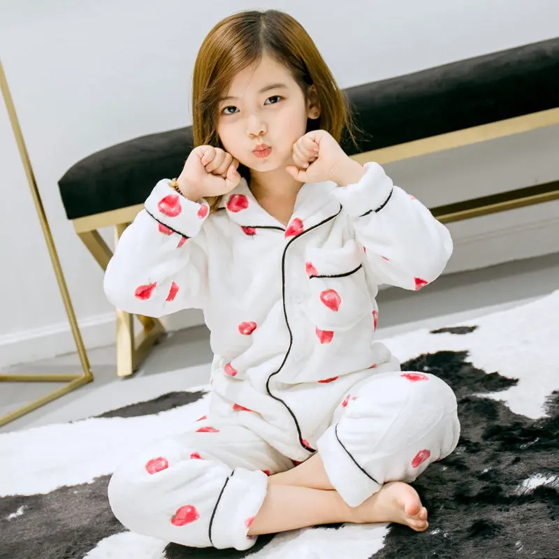 

Kids Flannel Pajamas Set Autumn/Winter Fashion Warm Sleepwear Robes For Boy Girl 3-12T Children Home Clothes