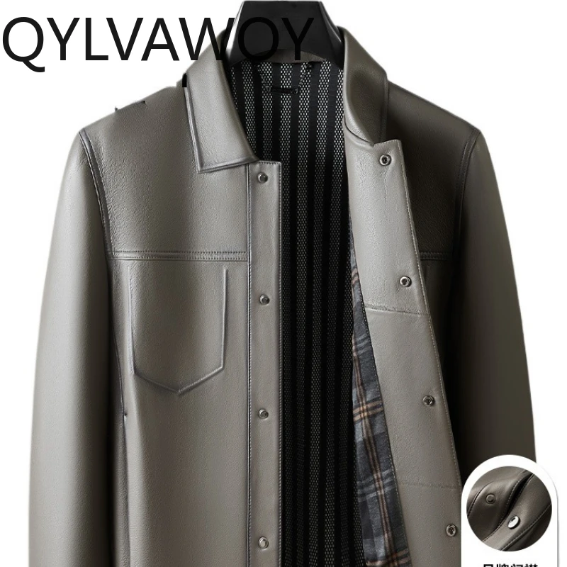 

QYLVAWOY 2200, осенне-зимняя мужская кожаная куртка из натуральной овчины, элитная повседневная верхняя одежда в мотоциклетном стиле с лацканами LJ2624