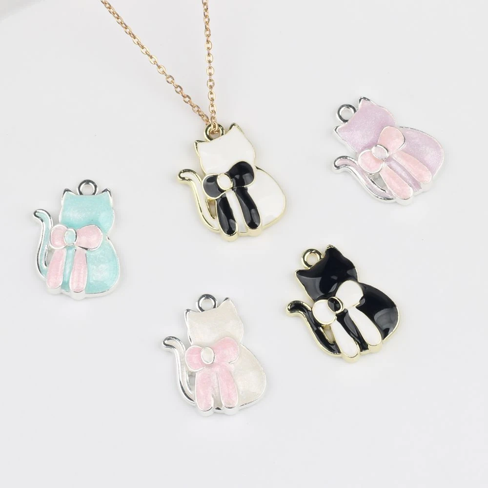 

10 шт. милых подвесок-шармов в виде кошек с бантиками для рукоделия, изготовления украшений своими руками, аксессуаров для серег, ожерелий, браслетов, модных изделий ручной работы