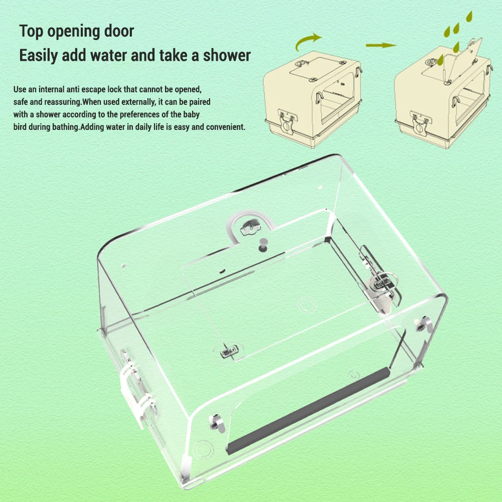 Hanging Bird Bath Shower Box Parrot Bathtub For Cage Bird Detachable Acrylic Clear With Anti Slip Strip For Cockatiel Lovebird