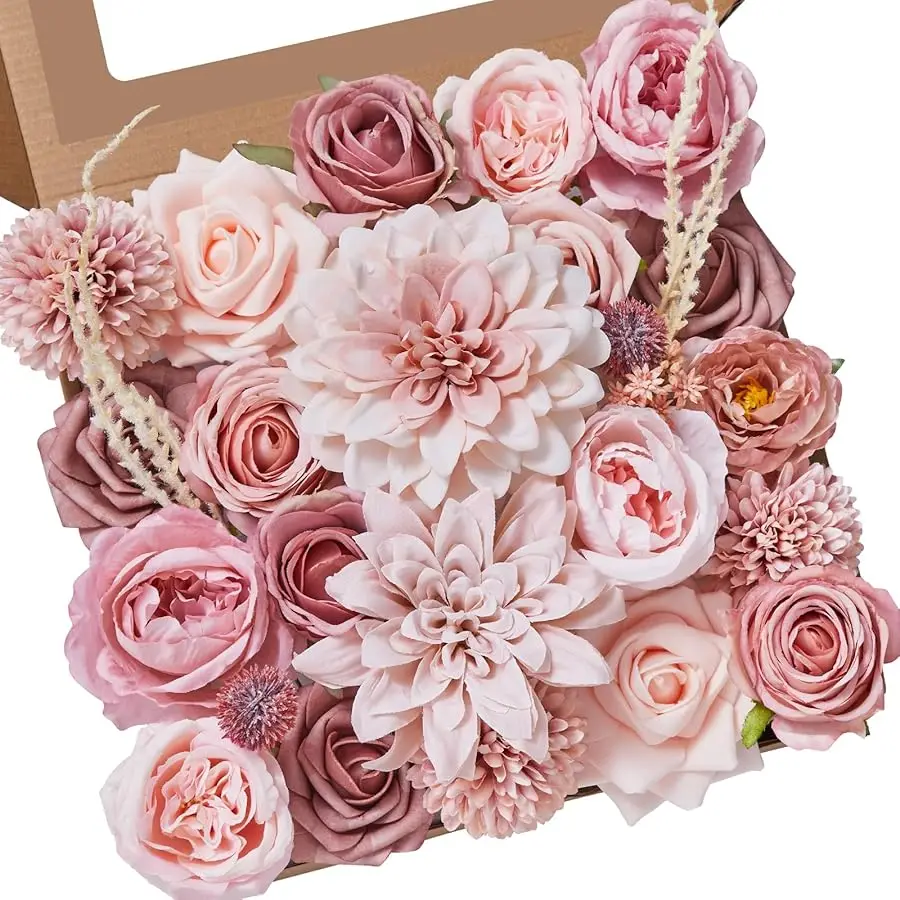 

Artificial Flowers, Dusty Pink Silk Fake Flowers for DIY Wedding Bridal Bouquets, , Wedding Cake Flowers for Table Centerpiece