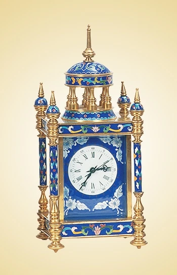 Solid Brass Vintage Classical Antique Imitated From 19th  French  Mechanical Floral  Blue Cloisonne Enamel Table/Desk Clock