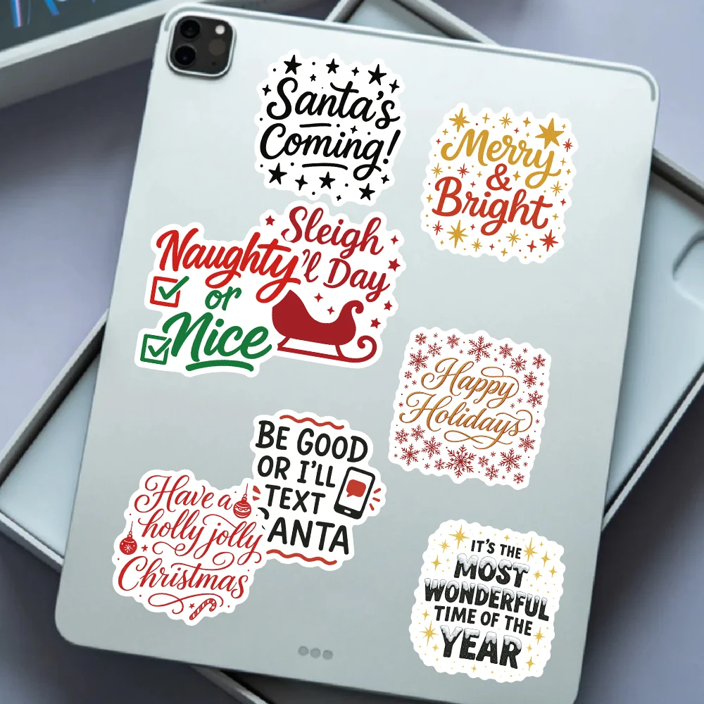 Paquete de 50 pegatinas festivas con frases navideñas, coloridas calcomanías de felicitación navideñas para envolver regalos, diarios y decoración navideña