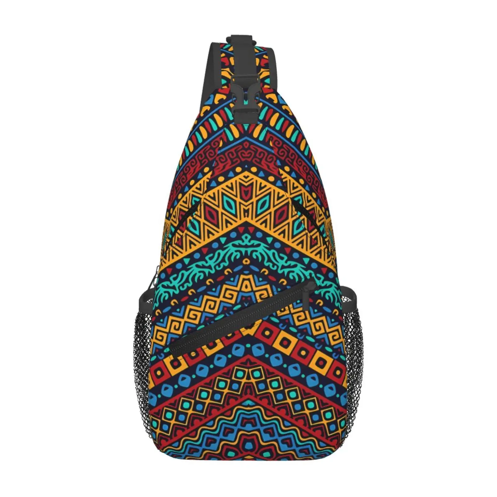 

African Ethnic Geometric Colorful Stripe Pattern Sling Chest Crossbody Bag Men Casual Shoulder Backpack for Travel Cycling