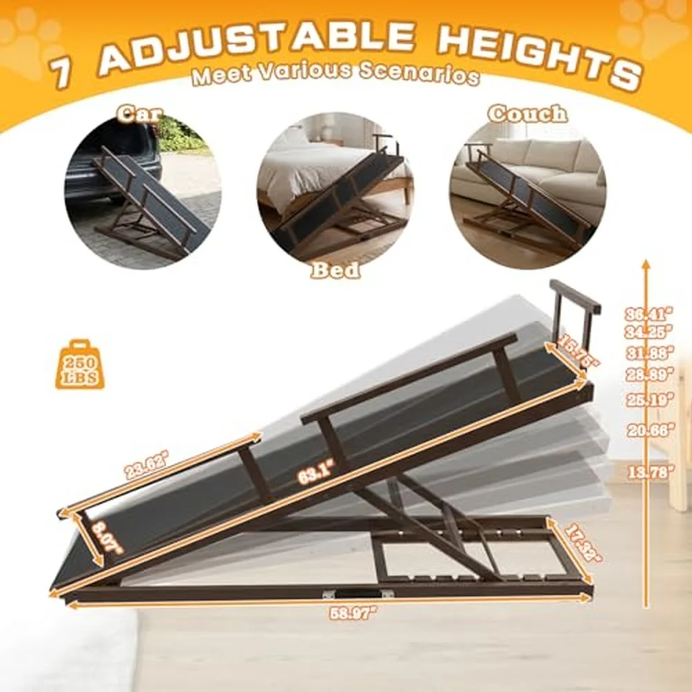 7 Level Adjustable Dog Ramp for Bed Couch – 63