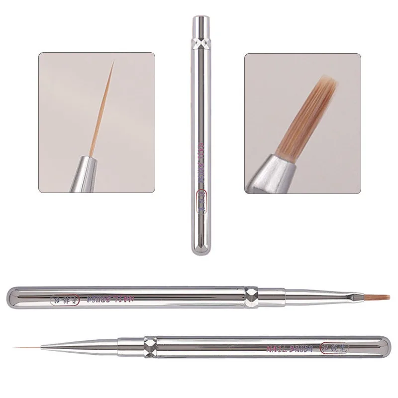 1/2 قطعة فرشاة مقبض معدني بطانة فنية لفرشاة رسم مانيكير الأشعة فوق البنفسجية هلام تمديد منشئ قلم رسم