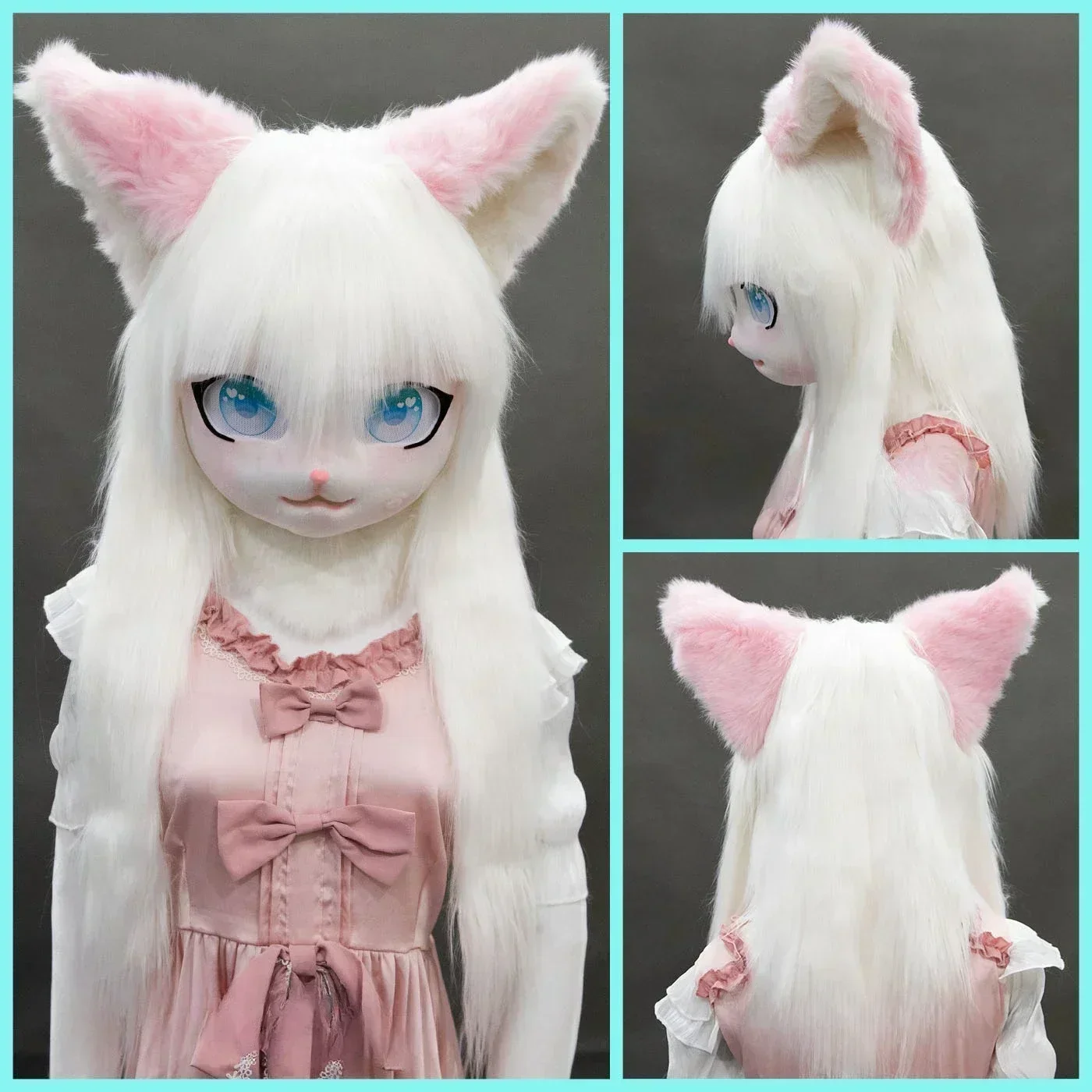 かわいいヘッドセット毛皮キグルミコスプレマスク足型ヘッドベース